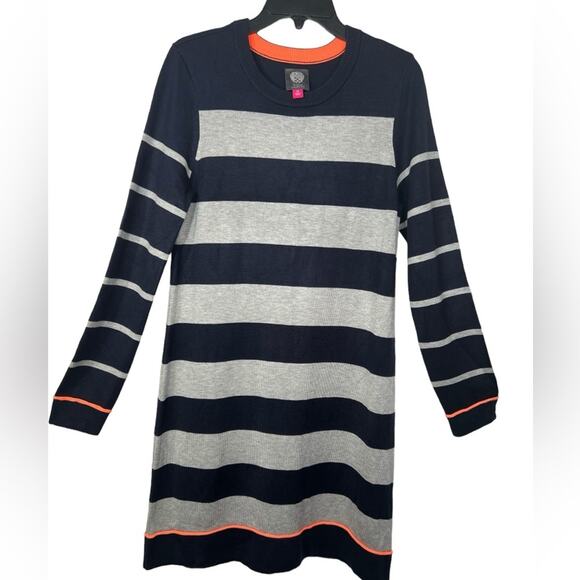 Vince Camuto Grey Black Striped Sweater Dress Size Medium - Picture 3 of 9
